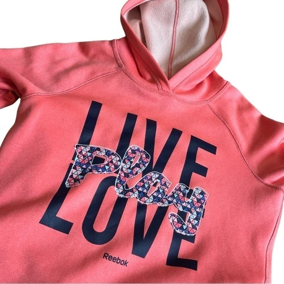 REEBOK HOODIE LIGHT SLEECE “LIVE PLAY LOVE” PINK CORAL, SIZE L - Picture 2 of 7